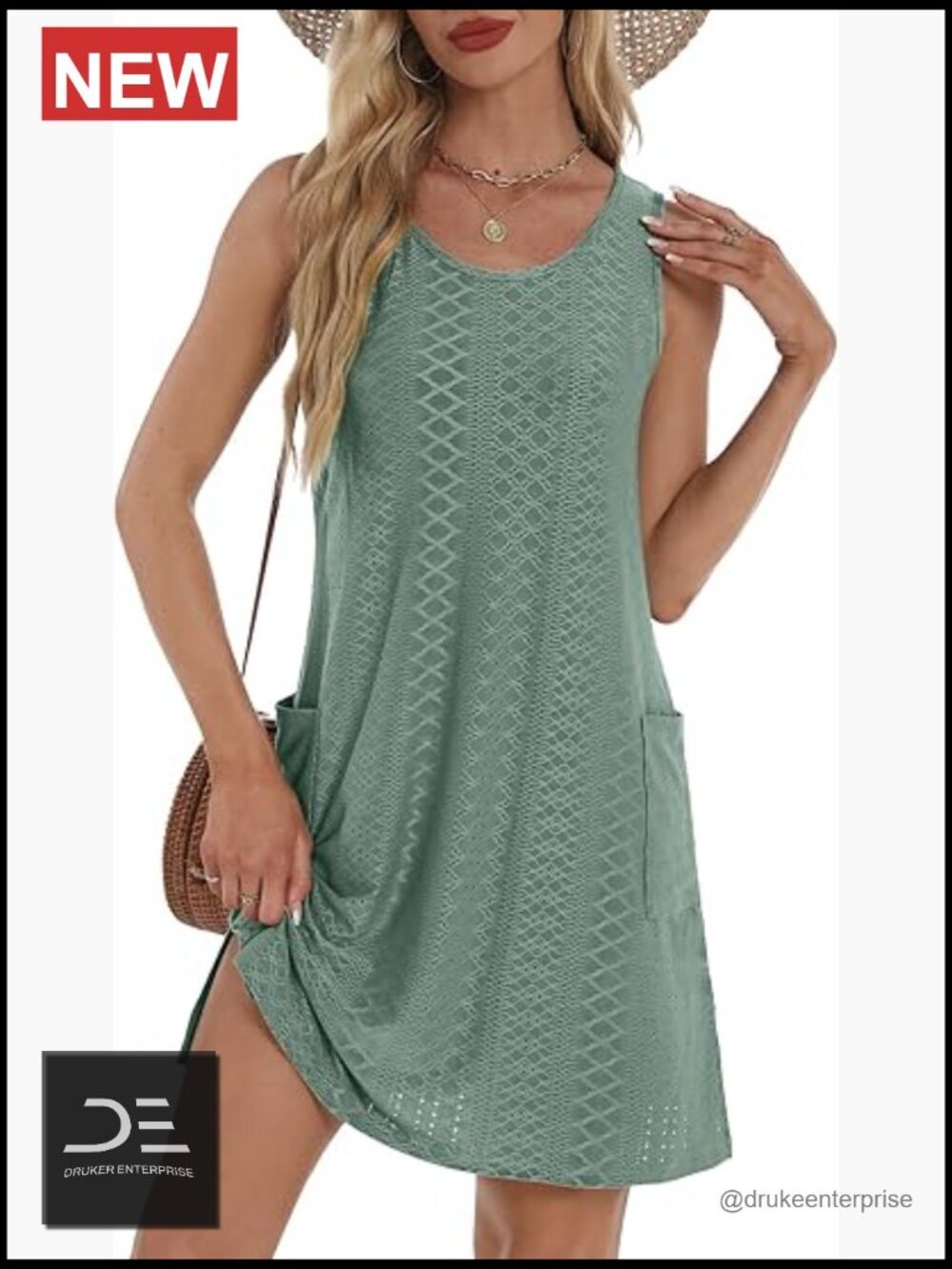 Eyelet Loose Sleeveless Sundress with Pockets